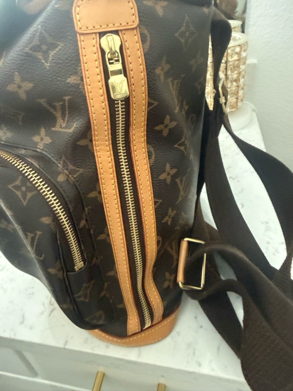 Louis Vuitton Monogram Sac de Bosphore Backpack with Tan Leather Accents - Picture 5 of 11